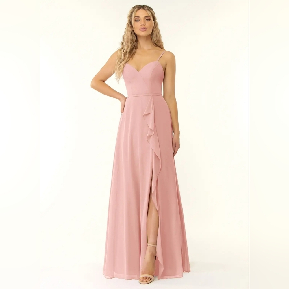 Azazie NaeemRosette A-Line‎ V-Neck Ruffle Chiffon Dress Size 12
